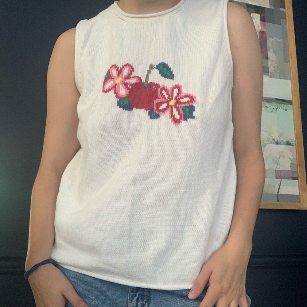 Vintage cotton cherry knit tank